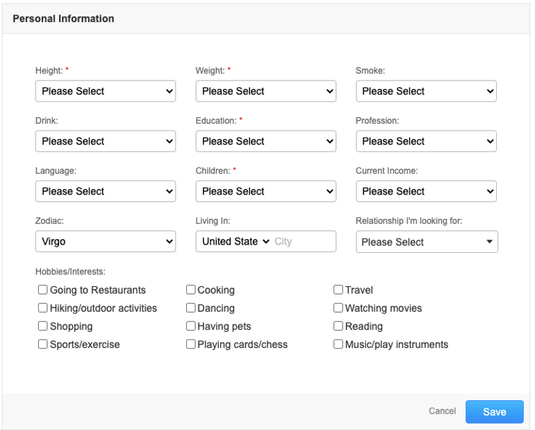 Personal info LatamDate